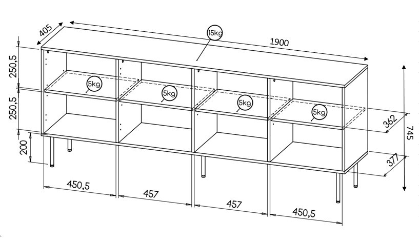 HOLE kist 190x40,5x74,5 cm wit mat