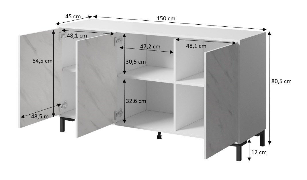MARMO 3D ladekast 150x45x80,5 cm wit mat/marmer wit
