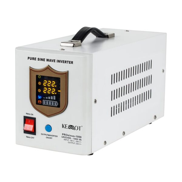 Noodstroomvoorziening KEMOT PROsinus-1000: omvormer met zuivere sinusgolf en oplaadfunctie 12V 230V 1000VA/700W