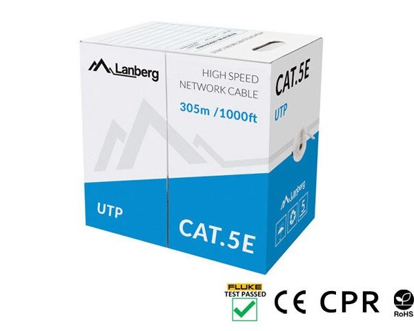LANBERG KABEL UTP CAT. 5E 305M CU DRAAD GRIJS