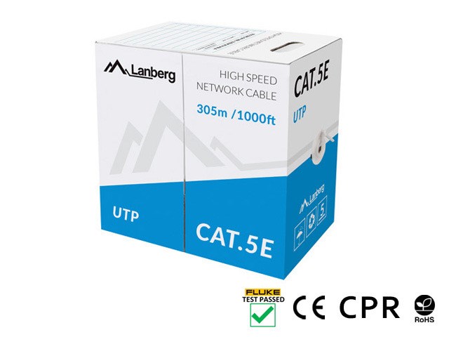 LANBERG KABEL UTP CAT. 5E 305M CU DRAAD GRIJS