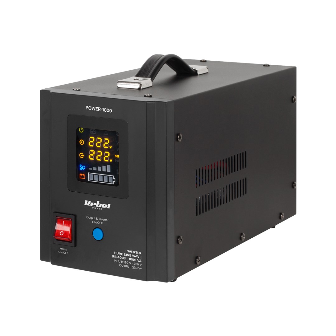 Rebel POWER-1000 noodstroomvoorziening – omvormer met zuivere sinusgolf en oplaadfunctie 12V 230V 1000VA/700W