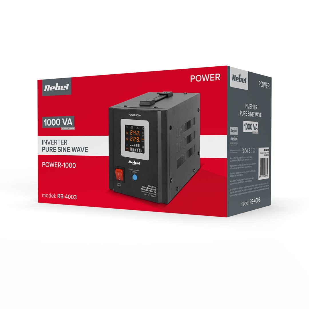 Rebel POWER-1000 noodstroomvoorziening – omvormer met zuivere sinusgolf en oplaadfunctie 12V 230V 1000VA/700W