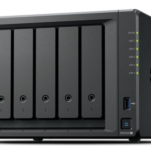 Synology DiskStation DS1525+ data-opslag-server NAS Ryzen Embedded V1500B 8 GB DDR4 0 TB Zwart