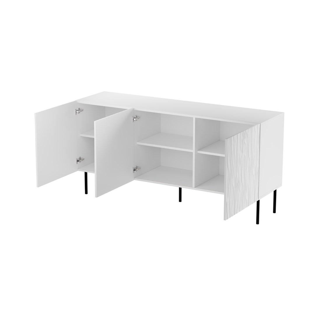JUNGLE commode 152x40,5x74,5 wit mat + zwarte poten