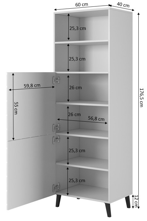 Kast ABETO 60x40x176,5 cm wit/glans wit